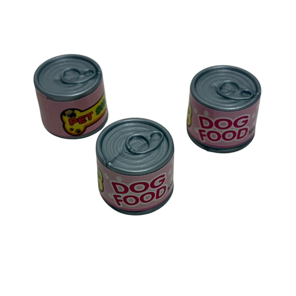 Miniature Toy Dog Food Cans Pink 3 Piece Set Dollhouse Decor